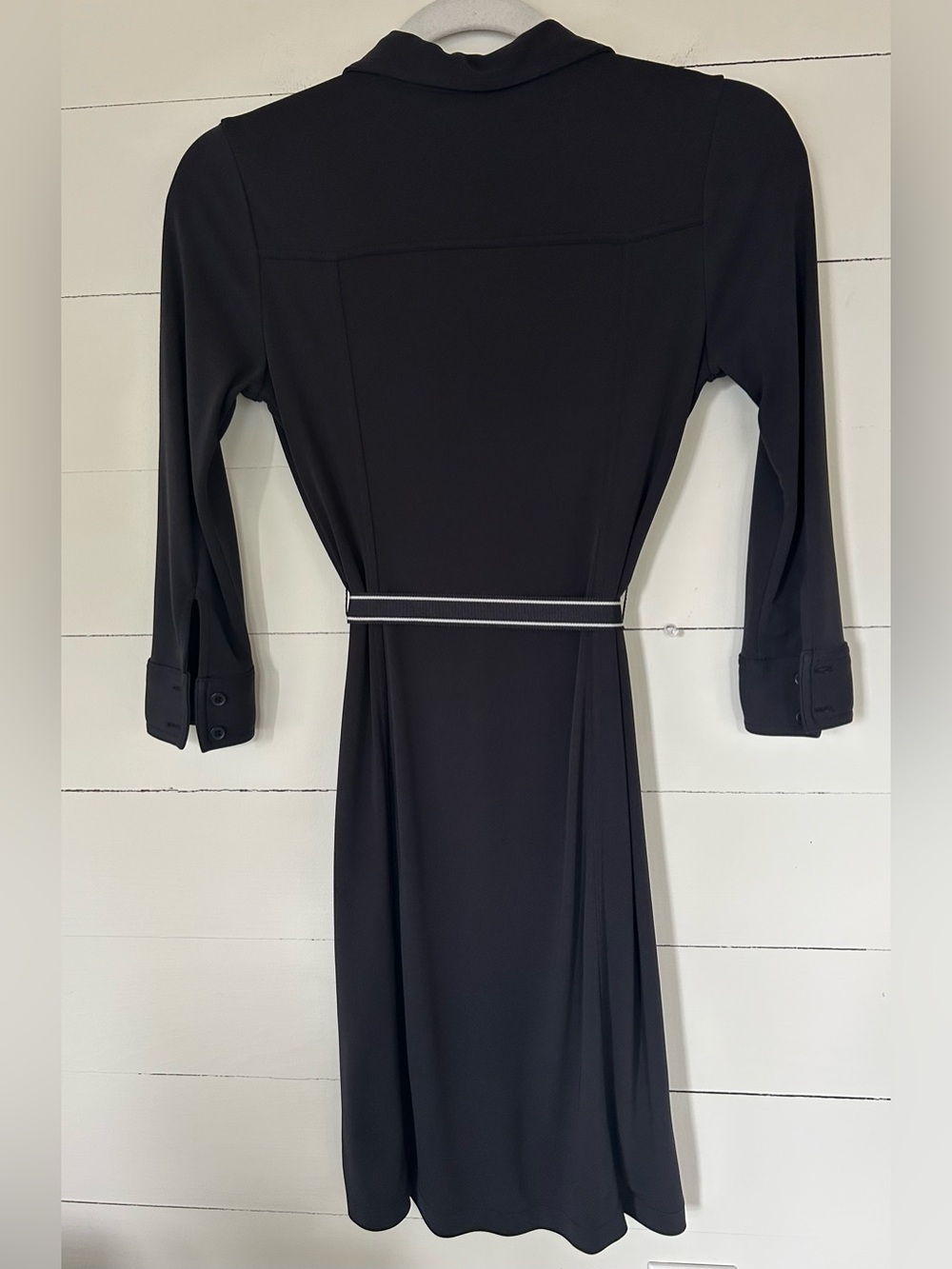 LOFT Black Long-Sleeve Shirt Dress with Striped Belt, Size 0P - Picture 2 of 4